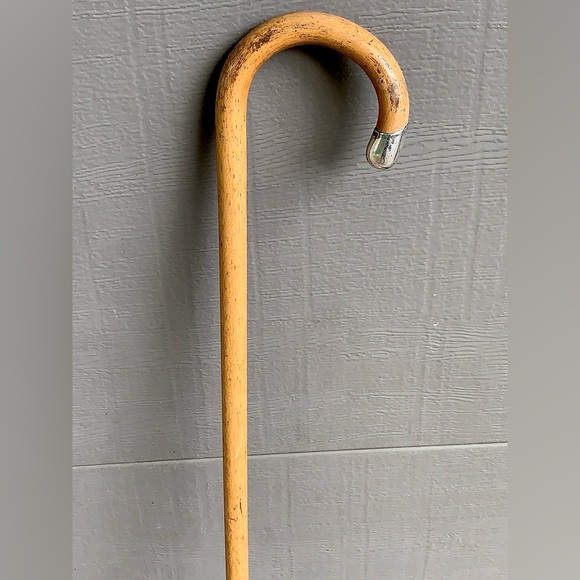Antique Hallmarked Sterling Silver Blond Hardwood Crook Handle Walking Stick - Picture 4 of 16